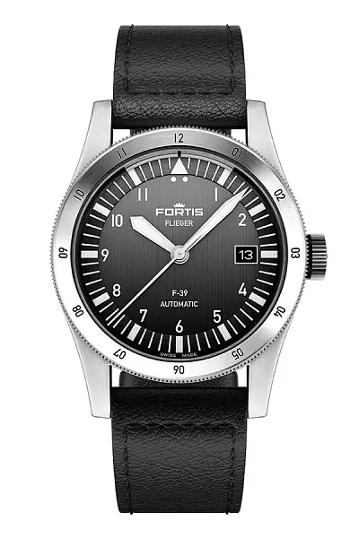 Fortis Flieger F-39 Schwarz auf Aviator Armband F4220016