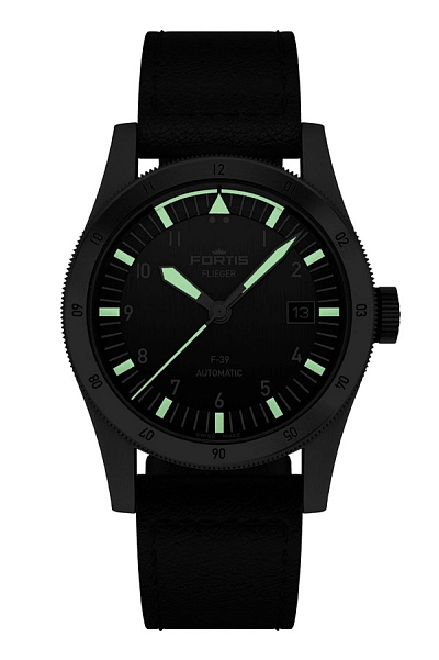 Fortis Flieger F-39 Schwarz auf Aviator Armband F4220016