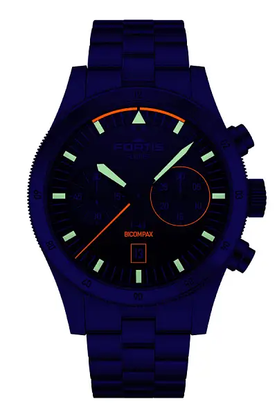 Fortis Flieger F-43 Bicompax Original auf Block-Armband F4240004
