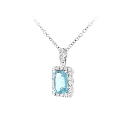 Exklusive Halskette mit Aquamarin, umgeben von Diamanten