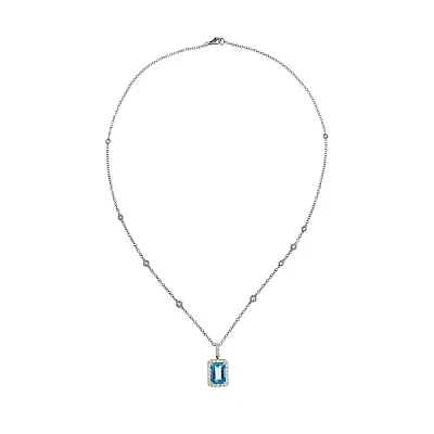 Exklusive Halskette mit Aquamarin, umgeben von Diamanten