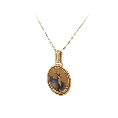 Medaillon aus poliertem Gelbgold mit Christus am Kreuz