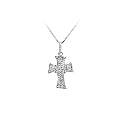 Anhänger Kreuz mit Zirkonen aus Weißgold