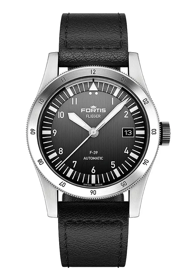 Fortis Flieger F-39 Schwarz auf Aviator Armband F4220016
