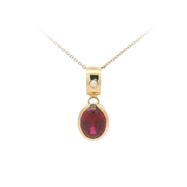 Eleganter Anhänger mit Rubin und Diamant in glatter Goldfassung