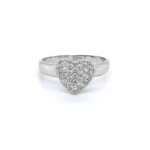 Herzring mit Zirkonen aus Weißgold