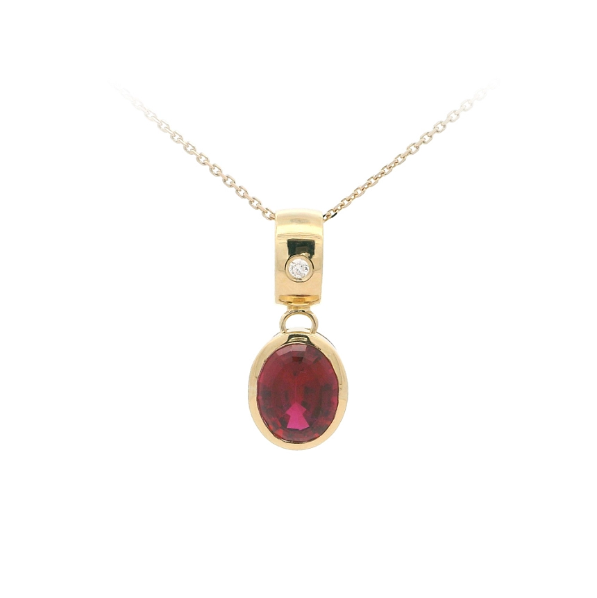 Eleganter Anhänger mit Rubin und Diamant in glatter Goldfassung