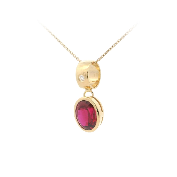 Eleganter Anhänger mit Rubin und Diamant in glatter Goldfassung
