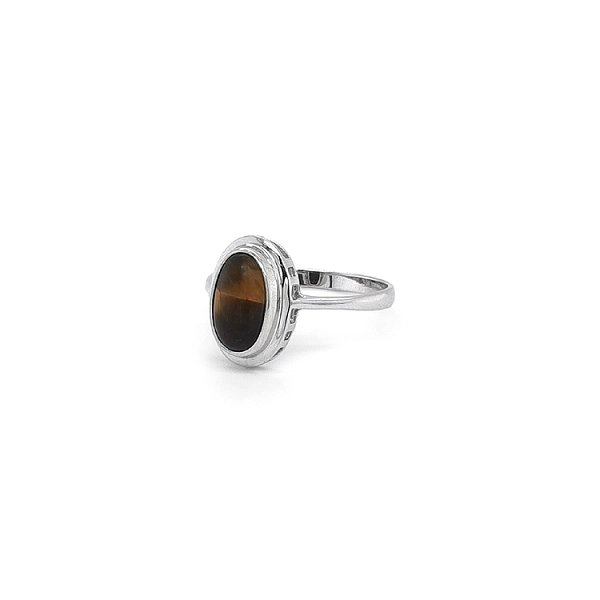Eleganter Ring aus Weißgold mit Tigerauge
