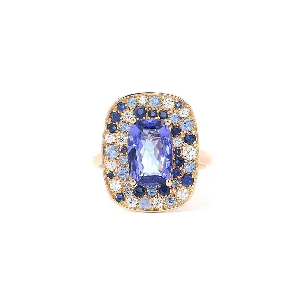 Farbige Harmonie von Tansaniten, Saphiren und Diamanten in Roségold
