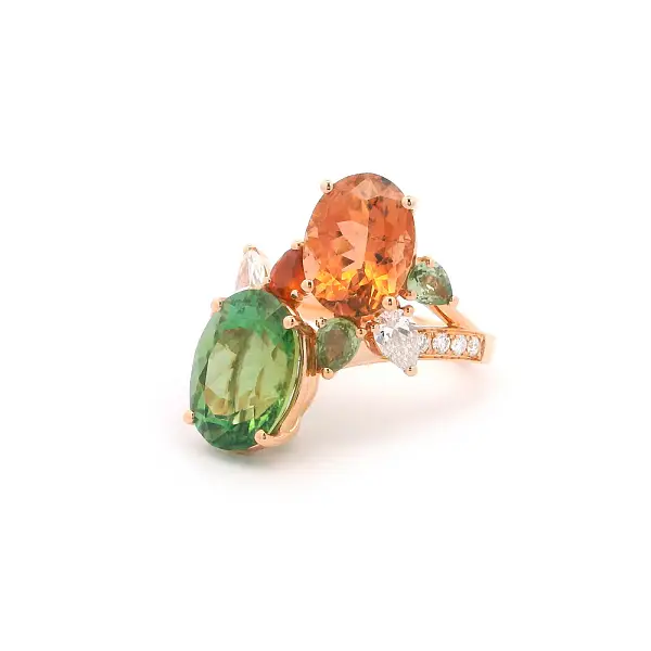 Ring aus 18kt Gold mit Turmalinen, Saphiren und Diamanten