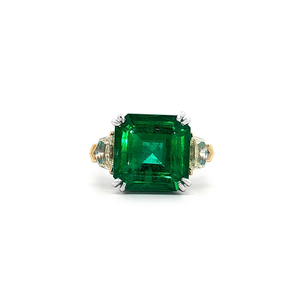 Bicolor-Goldring mit Smaragd und gelben Diamanten