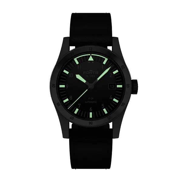 Fortis Flieger F-39 Schwarz auf Aviator Armband F4220016