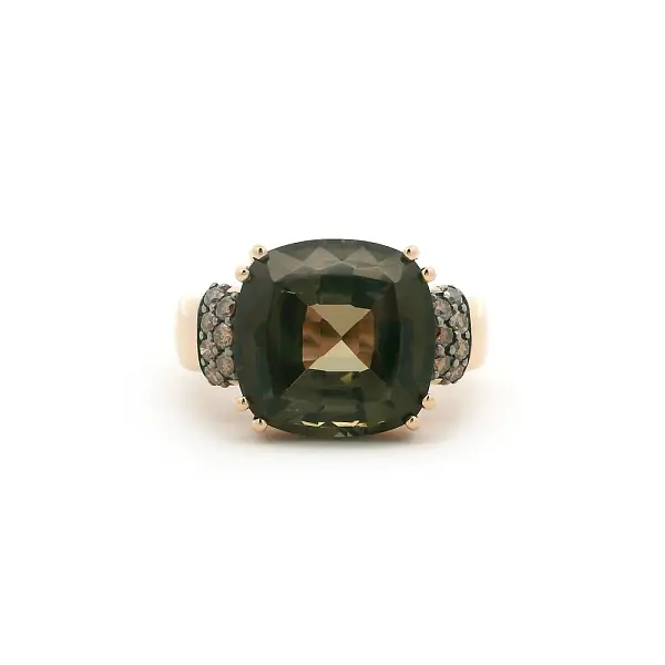 Ring aus Roségold mit grünem Turmalin und braunen Diamanten