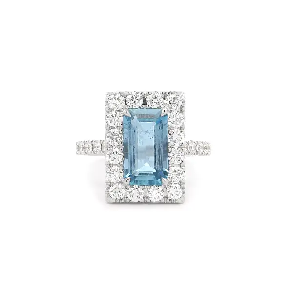 Weißgoldring mit Aquamarin und Diamanten