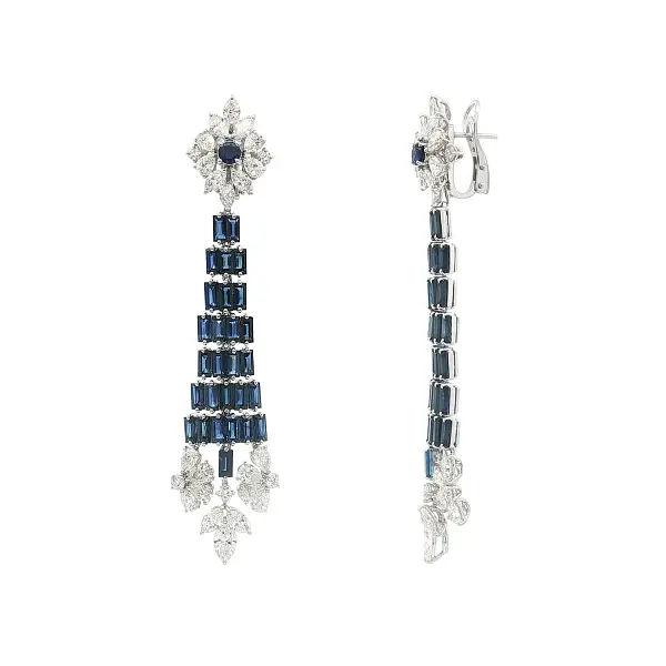 Weißgold-Ohrringe mit Saphiren und Diamanten