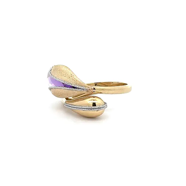 Goldring mit Amethyst – organisches zweifarbiges Design