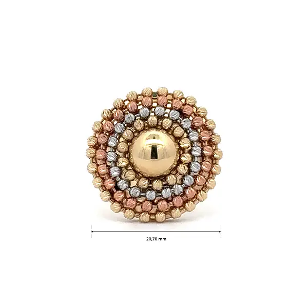 Goldring in drei Goldtönen mit strukturiertem Motiv