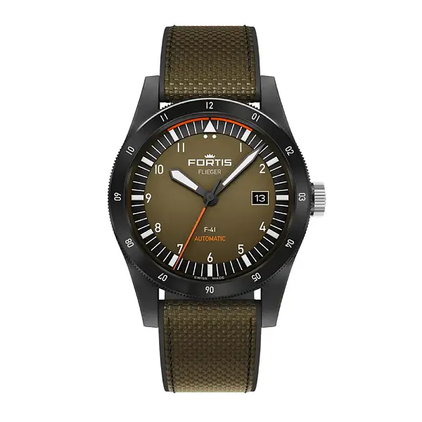 Fortis Flieger F-41 Werk 7 Tactical Green on Hybrid Strap F4220031