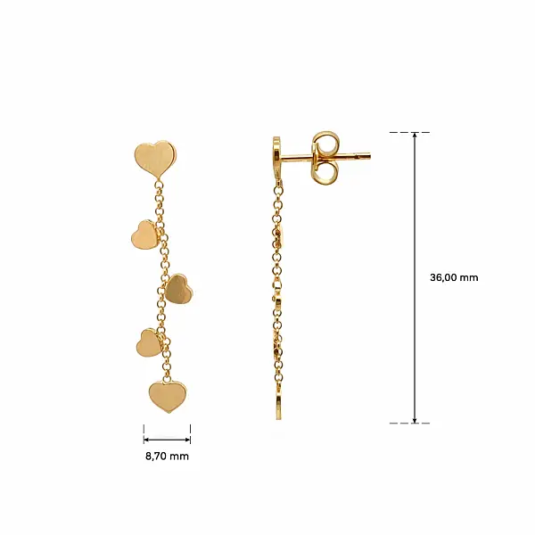 Goldene Hängeohrringe mit Herzen