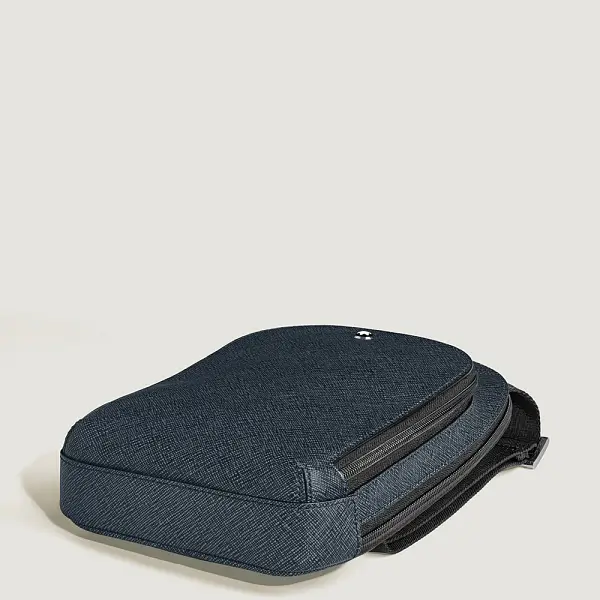 Montblanc Sartorial – Mittelgroße Umhängetasche aus Leder, Tweed Blue MB220356