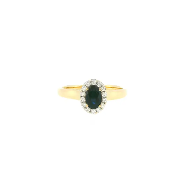 Gold ring mit Saphir 0,50 ct in einem Diamant-Halo