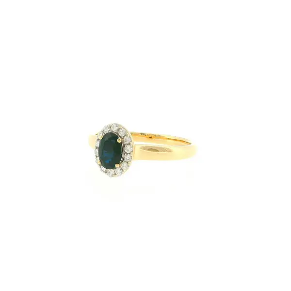 Gold ring mit Saphir 0,50 ct in einem Diamant-Halo