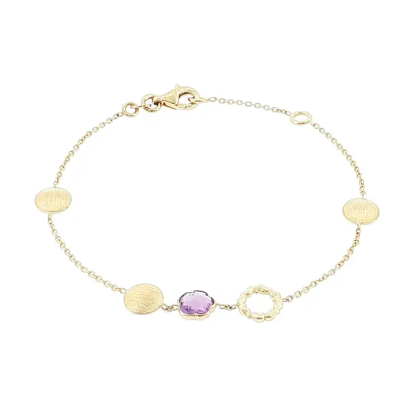 Armband aus 14 Karat Gold mit Amethyst und Goldelementen