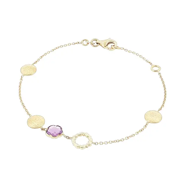 Armband aus 14 Karat Gold mit Amethyst und Goldelementen
