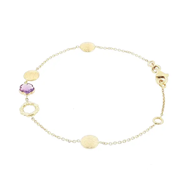 Armband aus 14 Karat Gold mit Amethyst und Goldelementen