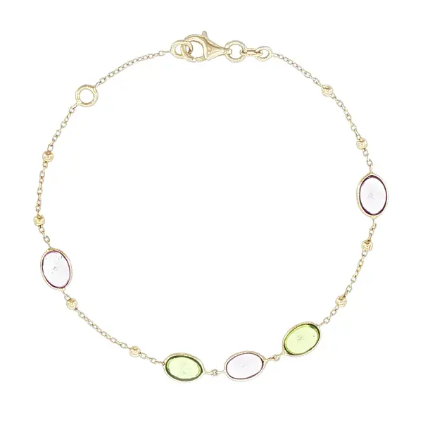 Armband aus 14 Karat Gold mit farbigen Edelsteinen und Kugeln