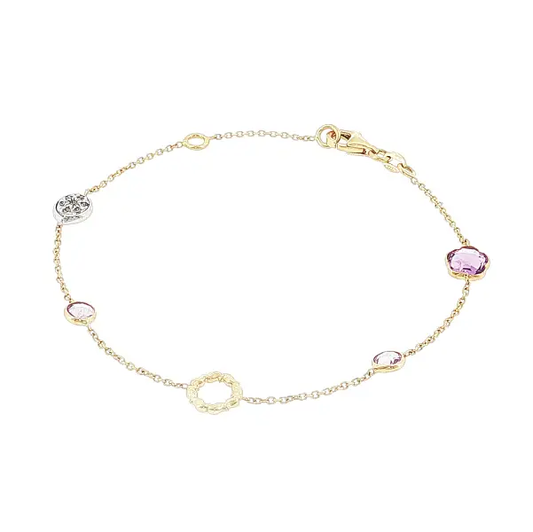 Armband aus 14 Karat Gold mit Amethyst und dekorativen Elementen