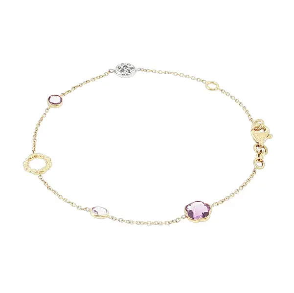 Armband aus 14 Karat Gold mit Amethyst und dekorativen Elementen