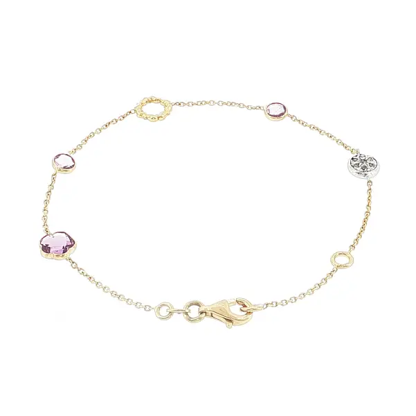 Armband aus 14 Karat Gold mit Amethyst und dekorativen Elementen