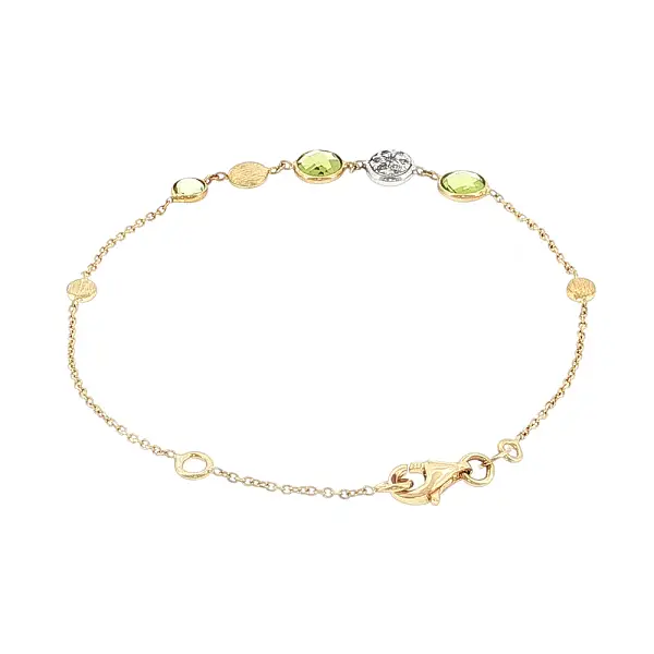 Armband aus 14 Karat Gold mit Peridoten und Zirkonia