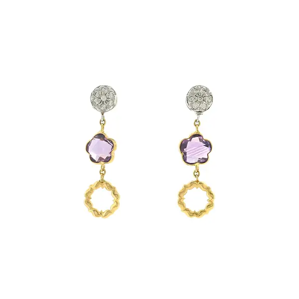 Luxuriöse Goldohrringe mit Amethyst und feinen Zirkonen