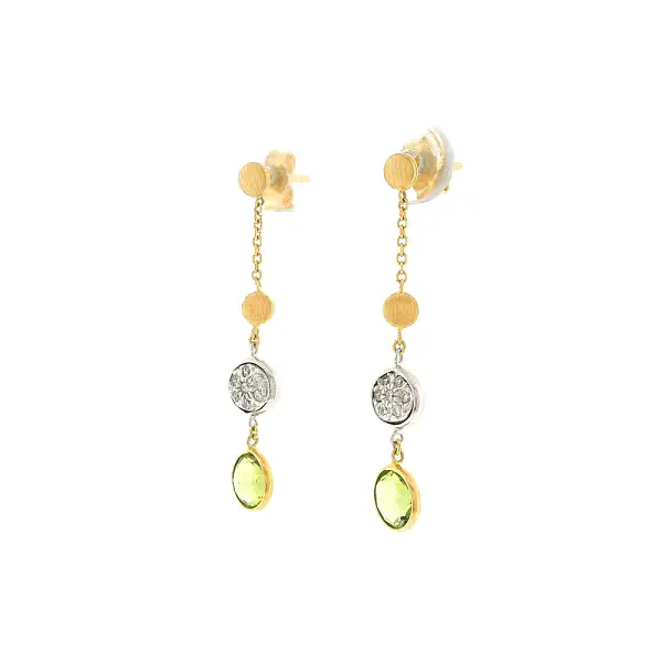 Goldene Hängeohrringe mit grünem Stein und Zirkonia