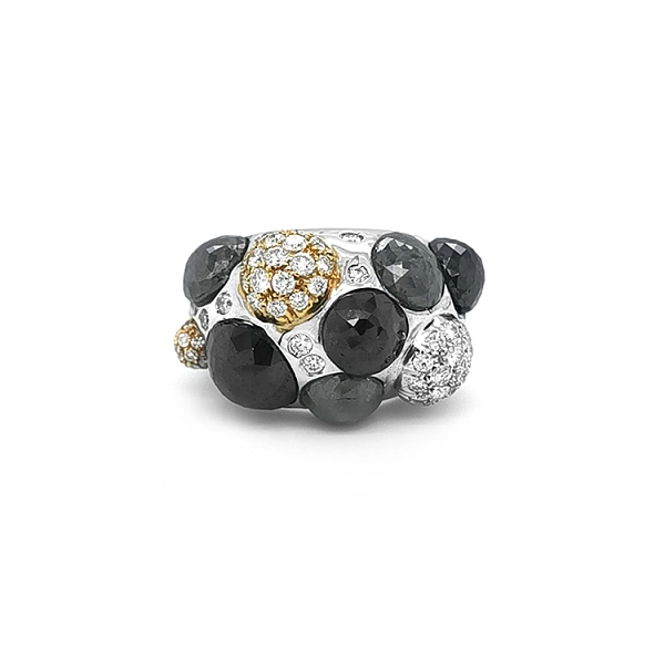 Goldring Crivelli mit schwarzen, grauen und weißen Diamanten