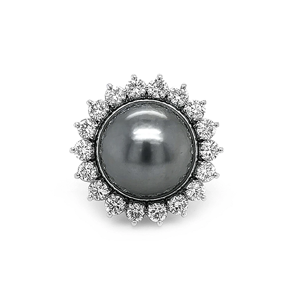 Goldring mit Naturperle und Diamanten