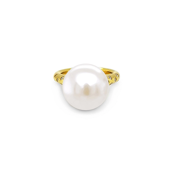 Goldring mit Naturperle und Diamanten