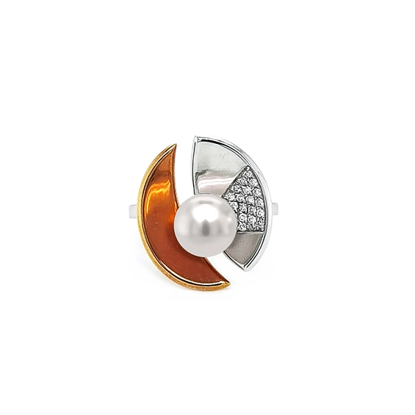 Goldring mit Perle und Diamanten