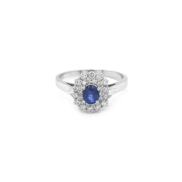 Goldring mit Saphir und Diamanten