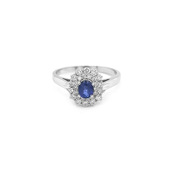 Goldring mit Saphir und Diamanten