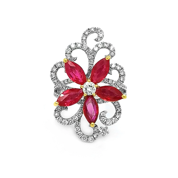 Goldring mit Rubinen und Diamanten