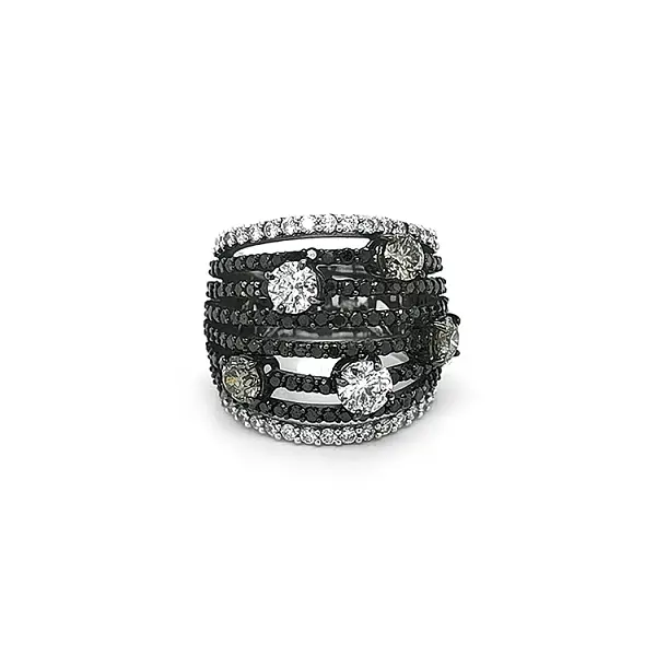 Goldring mit schwarzen und weißen Diamanten