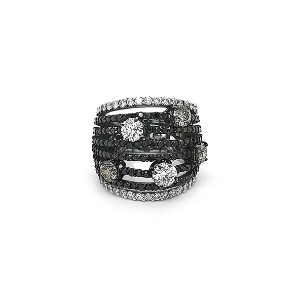 Goldring mit schwarzen und weißen Diamanten