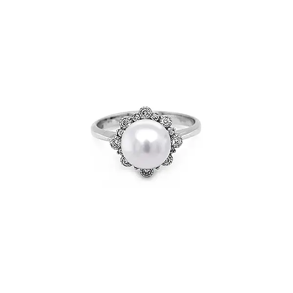 Goldring mit Naturperle und Diamanten