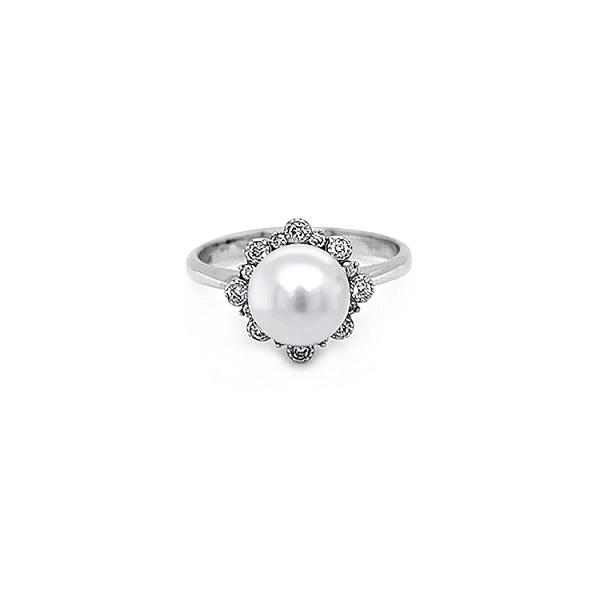 Goldring mit Naturperle und Diamanten