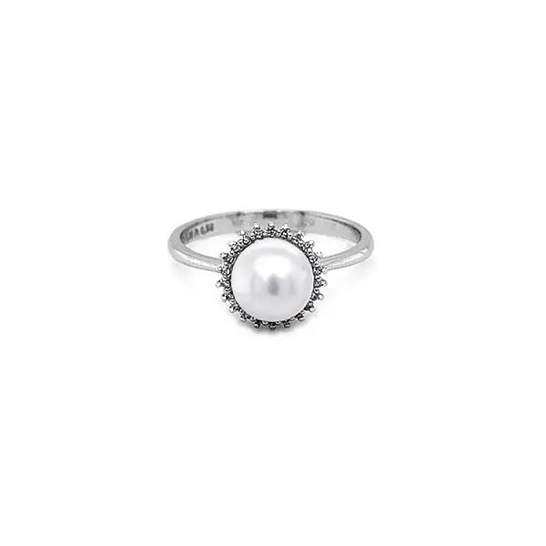 Goldring mit Naturperle und Diamanten