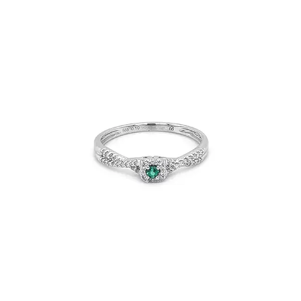 Smaragdring mit Diamanten aus Weißgold